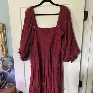 Free People Dahlia Embroidered Maxi Dress XL in Wine